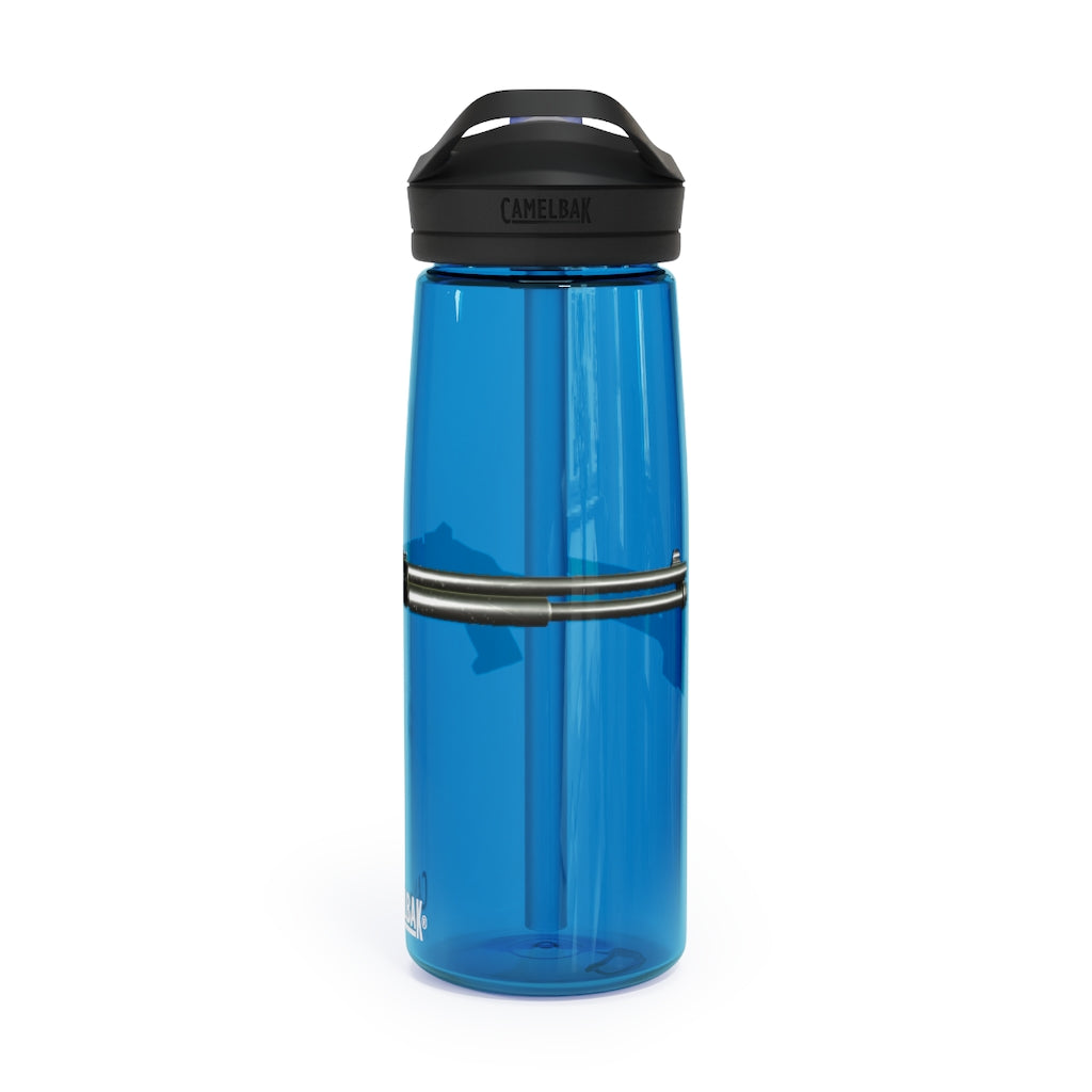 CamelBak Eddy® Water Bottle in 20oz and 25oz sizes, made from durable Tritan™ material, featuring a spill-proof biting valve and easy-carry handle.